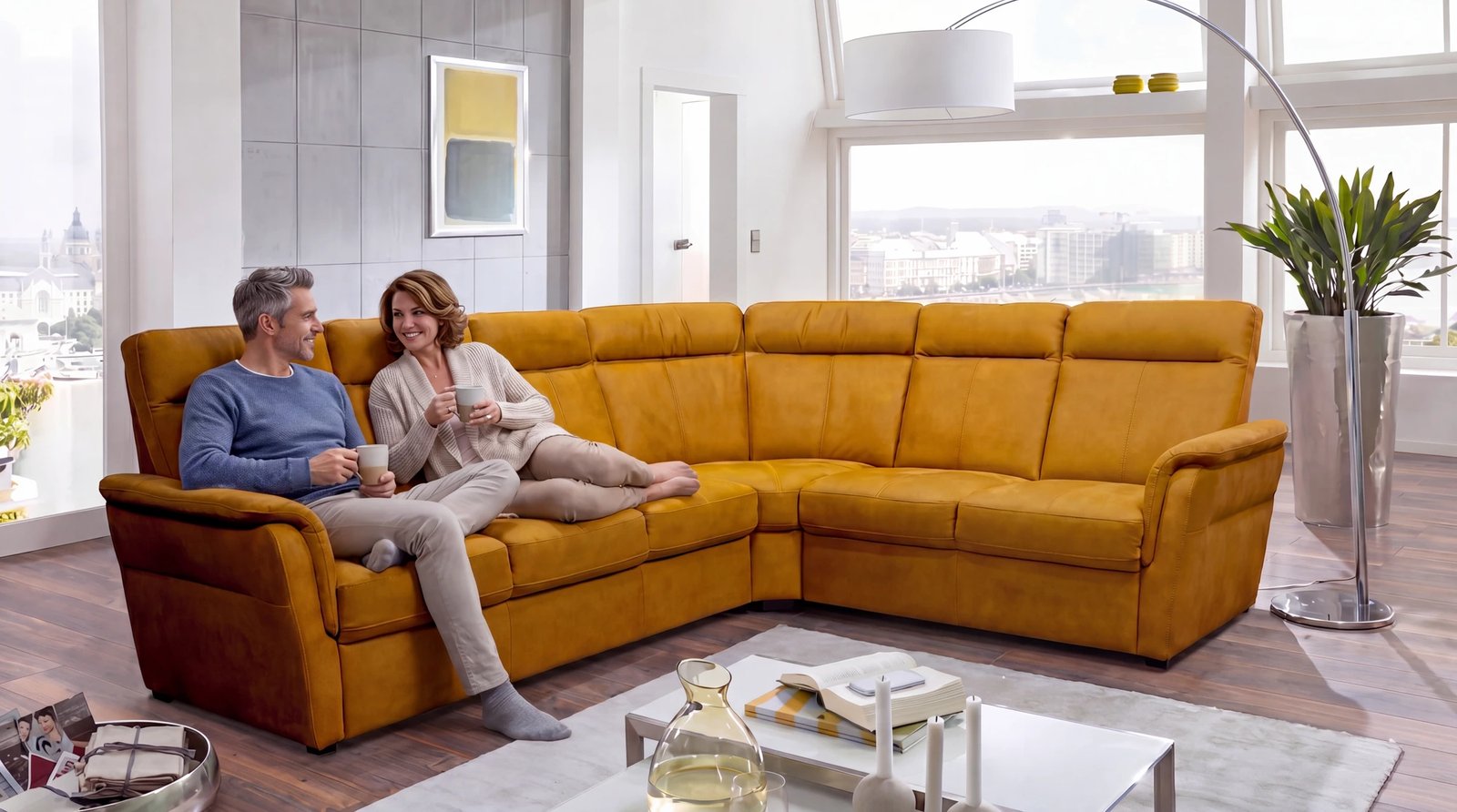 Andante sarok ülőgarnitúra világos, modern nappaliban – Comfort Line Bútoráruház Veszprém